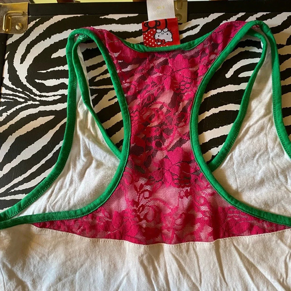 Sanrio Vintage Hot Topic Hello Kitty Pajama set RARE rainbow stitching lace tank - Picture 13 of 16